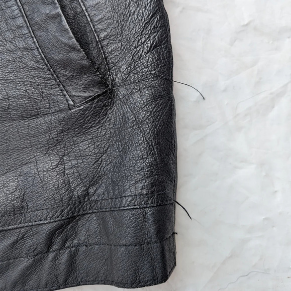 Vintage Pelle Cuir Black Leather Jacket Zipper  & Button Front - Men's Large - Picture 7 of 8